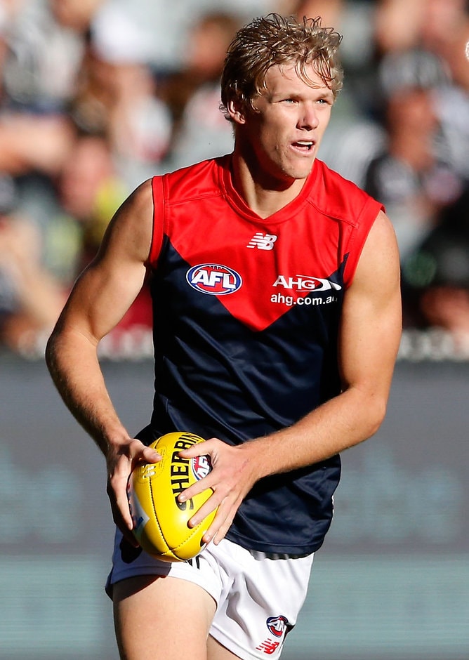 AFL 2016 Rd 04 - Collingwood v Melbourne MELBOURNE, AUSTRALIA - APRIL 17: Josh Wagner of the Demons in action during the 2016 AFL Round 04 match between the Collingwood Magpies and the Melbourne Demons at the Melbourne Cricket Ground, Melbourne on April 17, 2016. (Photo by Adam Trafford/AFL Media)